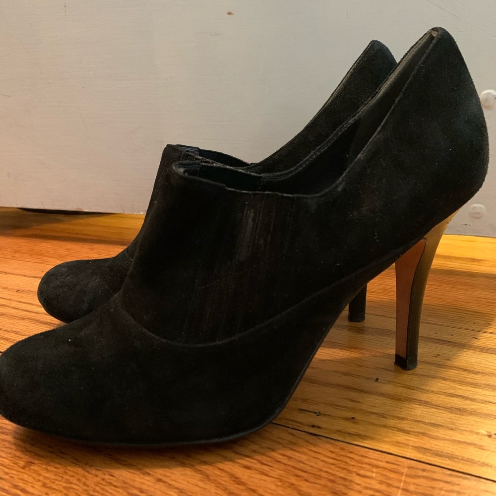 Cole Haan black suede heeled booties